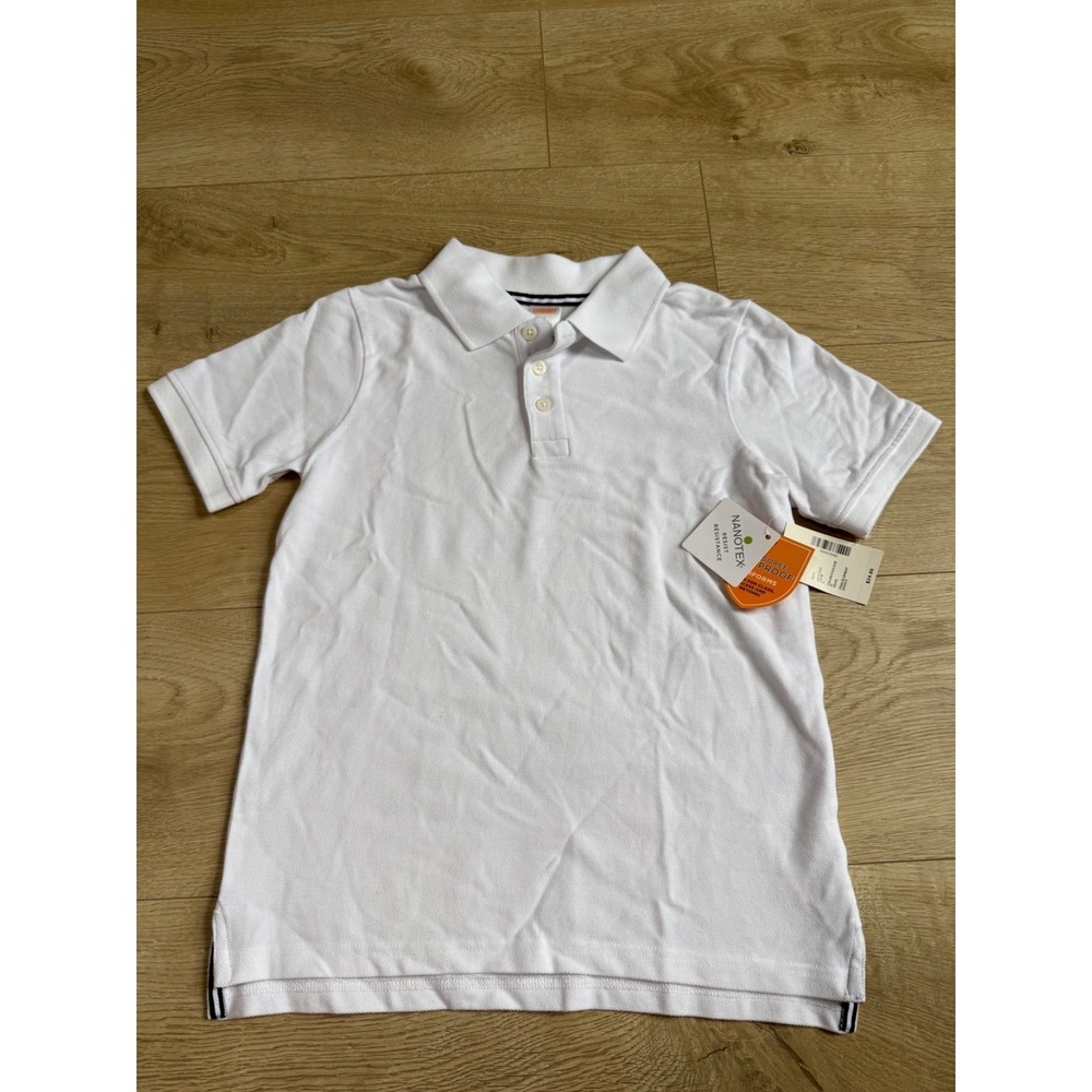NWT Boys Kid Gymboree playproof uniforms nanotex short sleeve white polo size 7